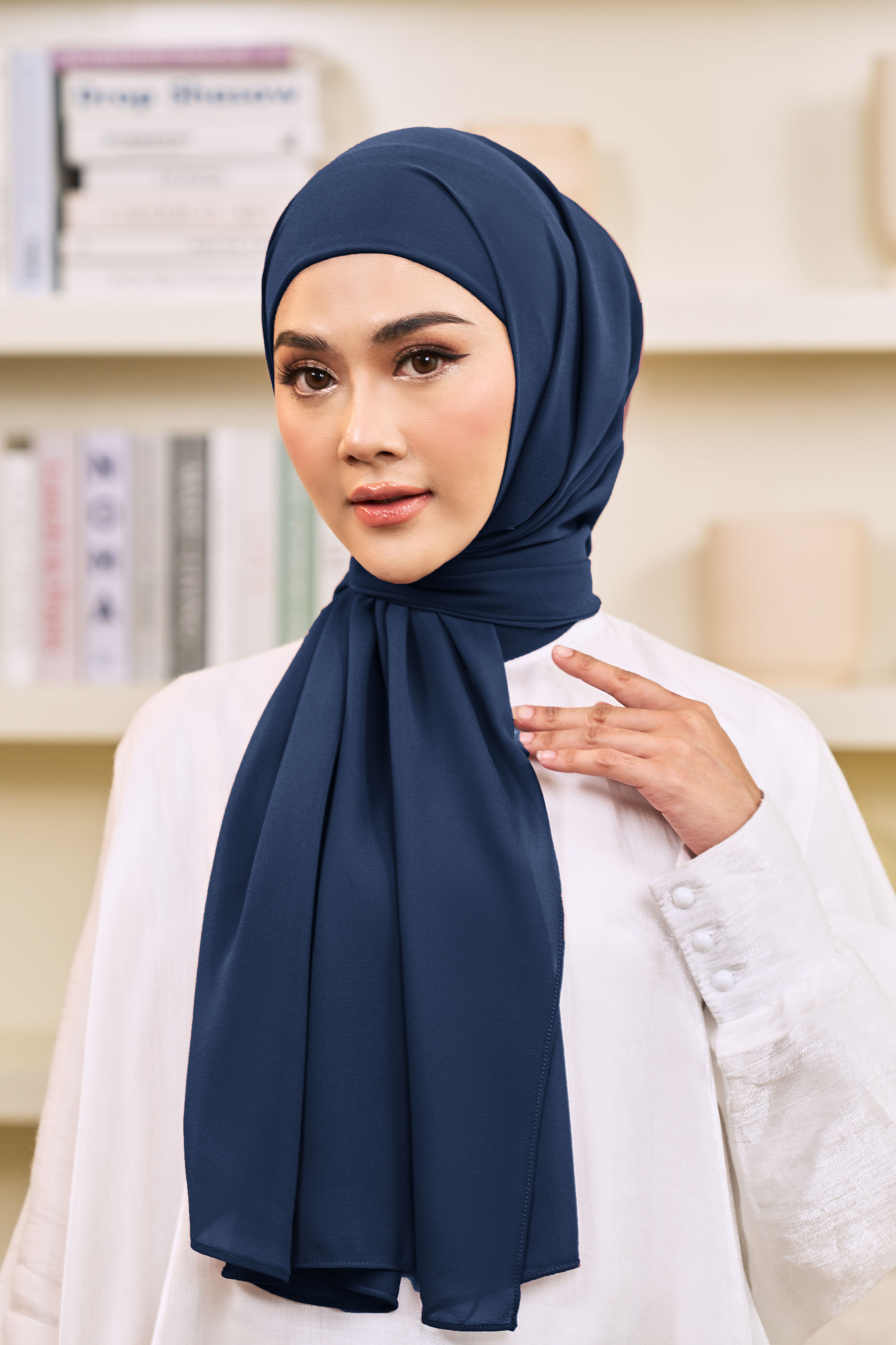ADINA Instant Shawl with attached inner in Deep Blue